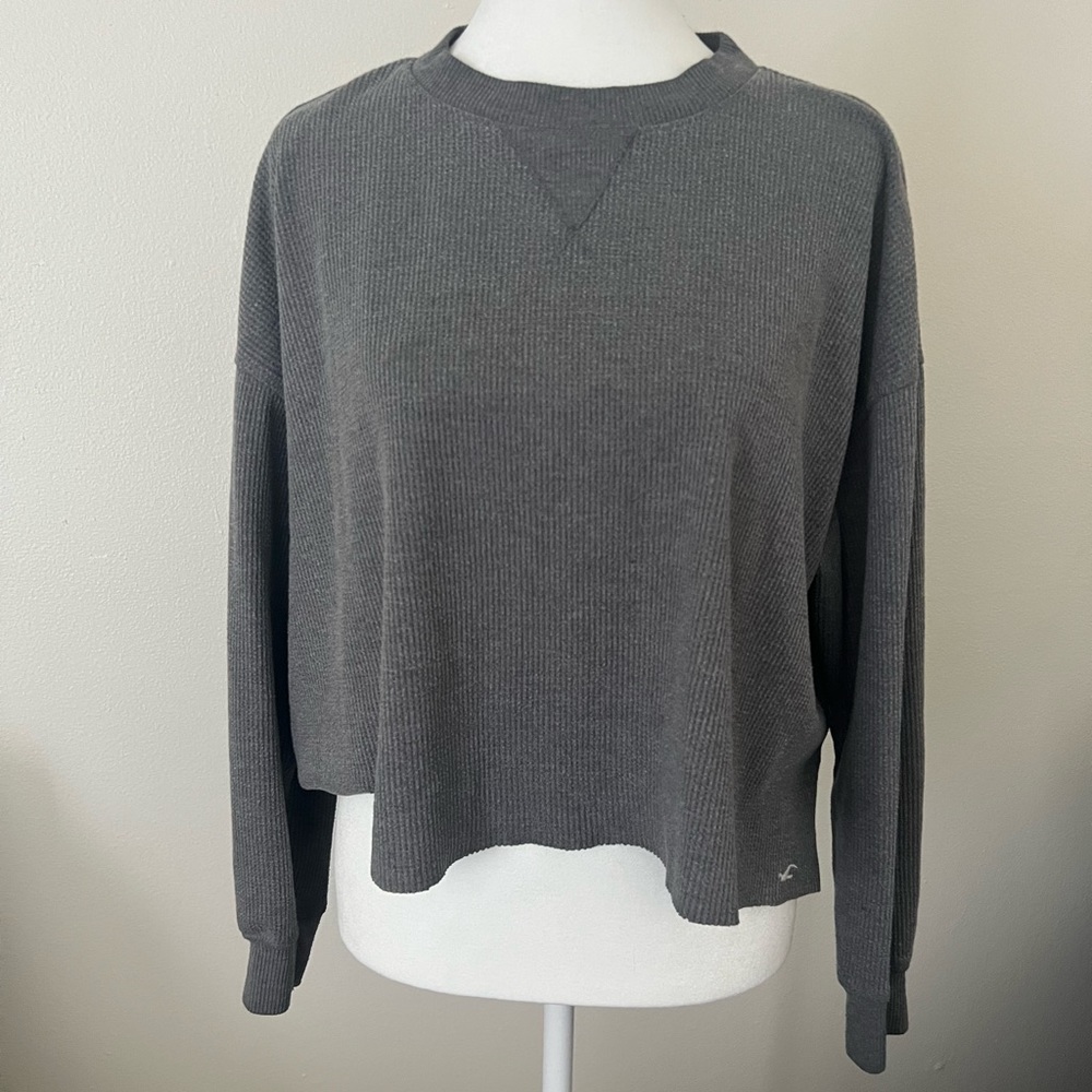 HOLLISTER | Waffle Knit Grey Cropped Long Sleeve Lounge Top